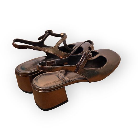 Jeffrey Campbell Metallic Bronze Mary Jane Block Heel Slingback Shoes Size 6.5 - Picture 3 of 7